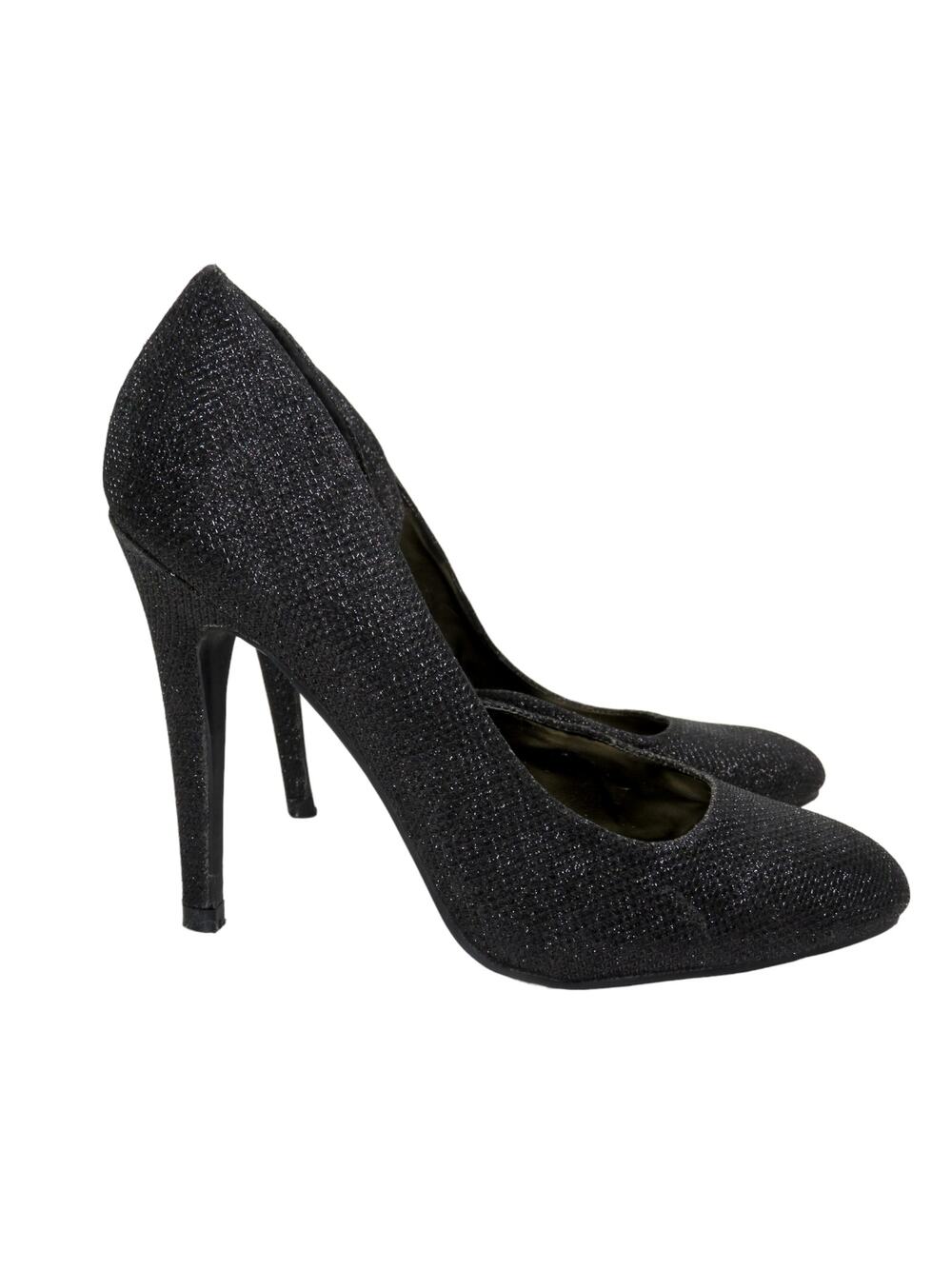 Qupid Black Sparkly Glitter Stiletto Pump Heels Size 7.5